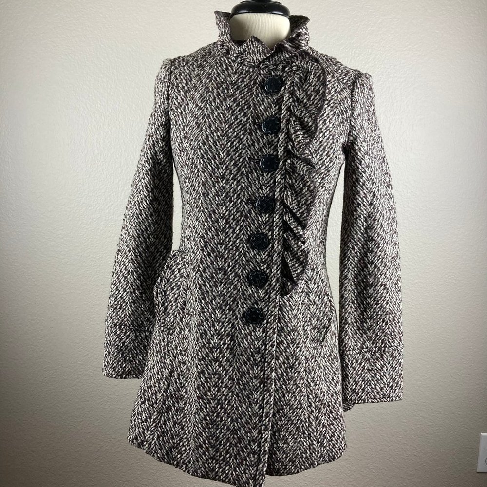 Urban Outfitters Kimchi Blue Wool Blend Ruffle Tweed Coat - XS